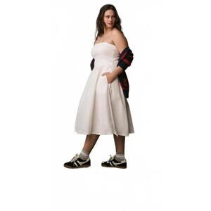 Daily Practice Anthropologie Strapless White Midi Dress with Pockets Size Large
